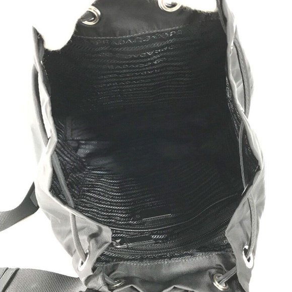 PRADA Logo Plate triangle logo backpack bag Nylon / Leather Black main image 4